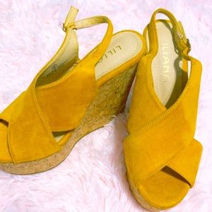 Mustard wedge heels